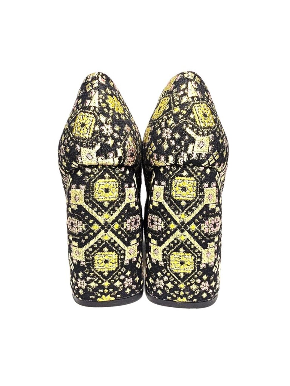 Katy Perry The Uplift Pump Sz 8.5 Black Gold Brocade Platform Block High Heels - Picture 3 of 10